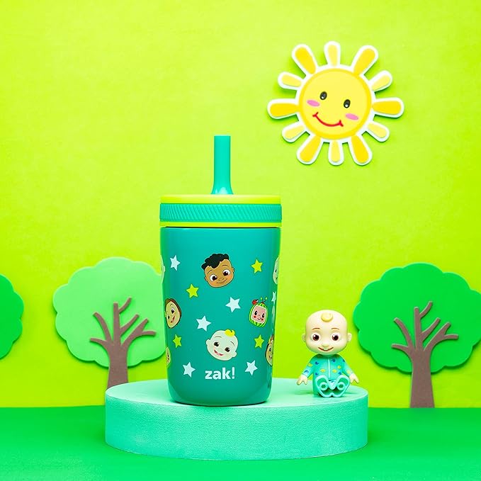 Zak Designs CoComelon Kelso Toddler Cups For Travel or At Home, 12oz Vacuum Insulated Stainless Steel Sippy Cup With Leak-Proof Design is Perfect For Kids (JJ, Cody, Nina)