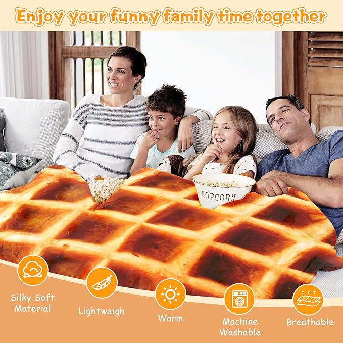 Waffle Blanket Adult/Kids/Baby,Tortilla Throw Blanket 80 Inch,Realistic Fleece Warm Soft Taco Blanket for Bed/Office/Travel/Gift