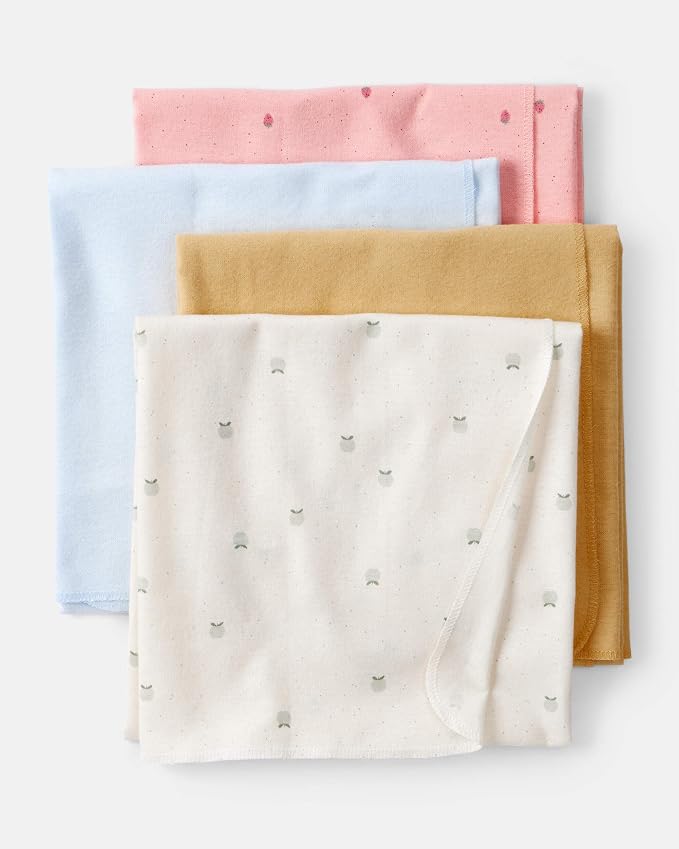 Carter's Baby Unisex Receiving Blankets 4-Pack, Soft Breathable Cotton Swaddle - Image 6