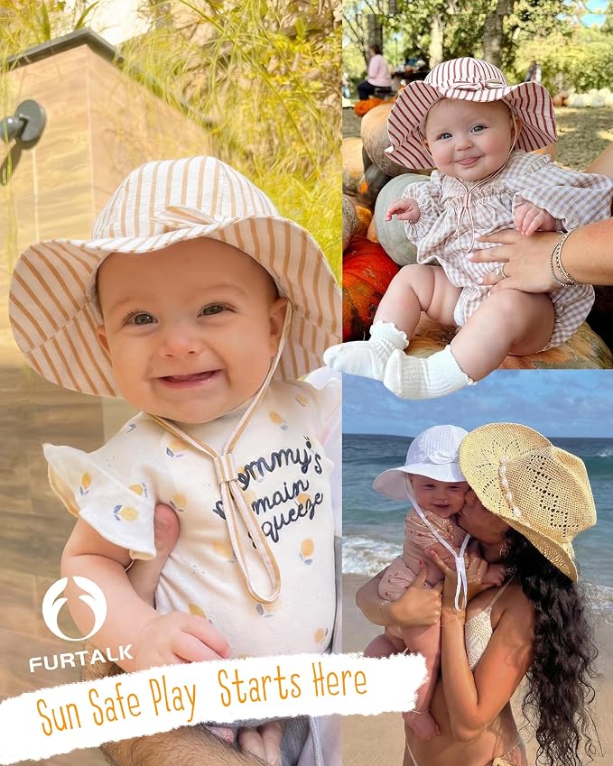 FURTALK 3 Pack Baby Sun Hat Toddler Beach Hat Girls UPF 50+ Wide Brim Infant - Image 6