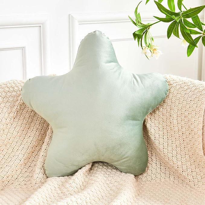 Sage Green Star Throw Pillow, Cute Star Pillow Room Decor, Soft 14.9" Star Shaped Decorative Throw Pillow for Bedroom, Star Plush Floor Cushions Pillows