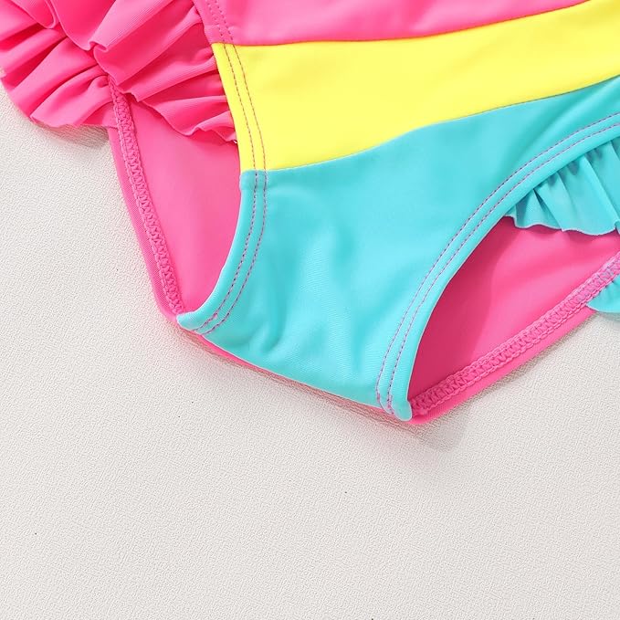 YOUNGER TREE Toddler Girls Two Pieces Swimsuit Color Block Stripe Swimwear Summer Beach Bathing Suit 18M-5T