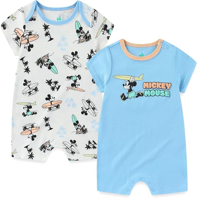 Disney Cars Pooh Mickey Stitch Baby Boys 2 Pack Romper by Disney