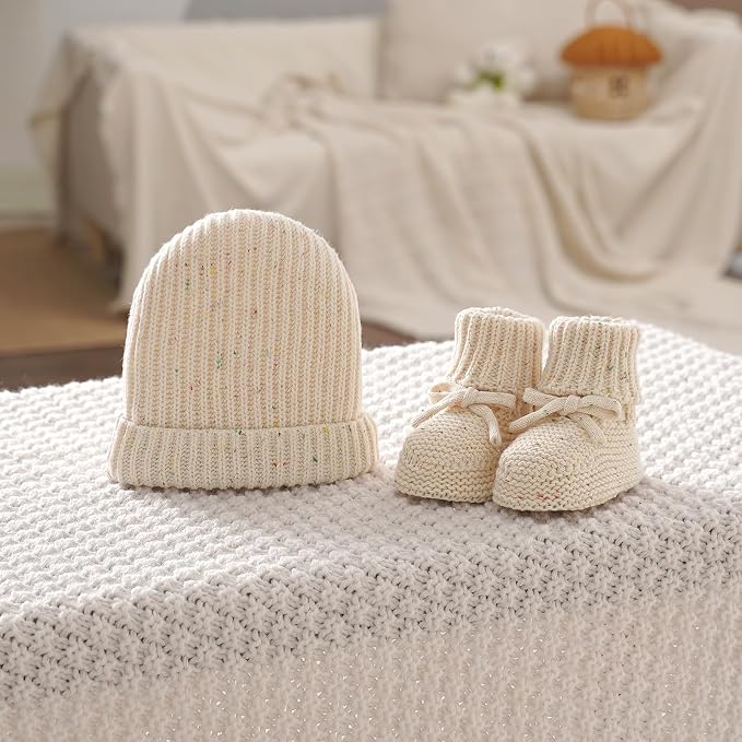 LAWKUL Baby Beanie and Booties 2-Piece Set | Newborn, Knit Hat, Cotton Sock - Image 6