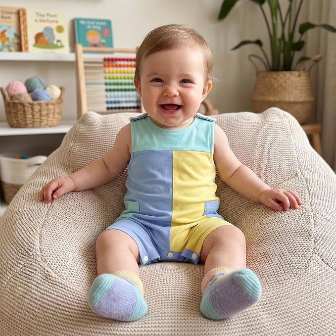 Newborn Baby Boy Summer Clothes Sleeveless Color Block Romper Bodysuit One - Image 2
