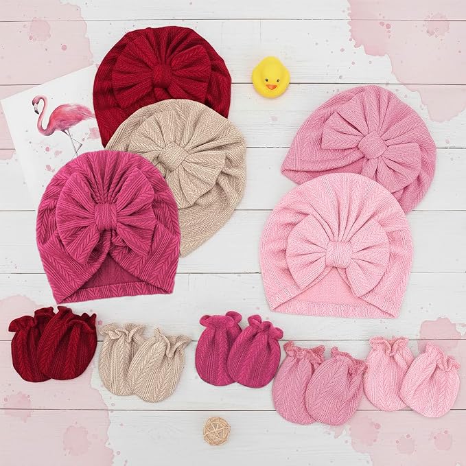 BQUBO Baby Turban Hats and Mittens Set Newborn Infant Hospital Hats Caps - Image 8