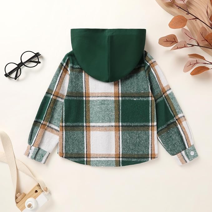 YOUNGER STAR Toddler Kids Boys Girls Flannel Hooded Plaid Shirt Button Baby Red - Image 3