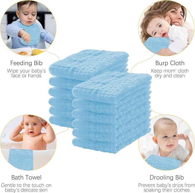 Lovely Care 12 Pack Muslin Burp Cloths 100% Cotton Muslin Cloths Large - Image 4