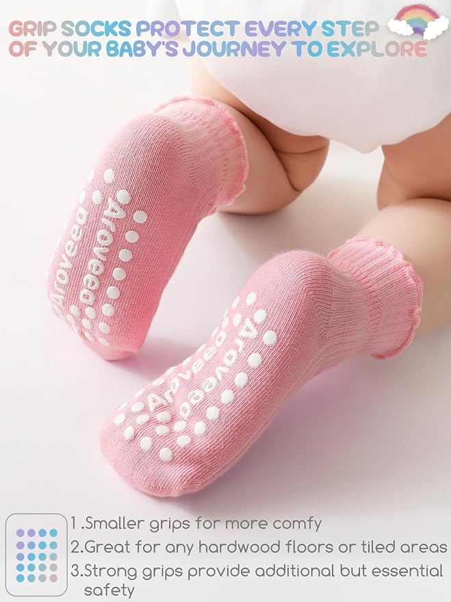 Baby Toddler Girls Socks Grip Ruffle Non Slip Kids Cotton 12 Pack Socks | - Image 3