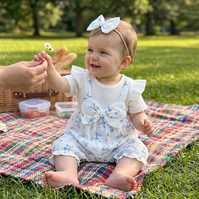 YINGISFITM Newborn Baby Girl Summer Clothes Short Sleeve Bubble Romper Bow - Image 4