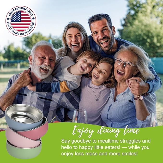 Non-Toxic Toddler Bowls with Non-Slip Base | Stainless Steel Baby Bowls for Kids | 5 Inch BPA-Free Dishwasher Safe Bowls | Mess-Free Feeding Supplies | 2-Pack Set