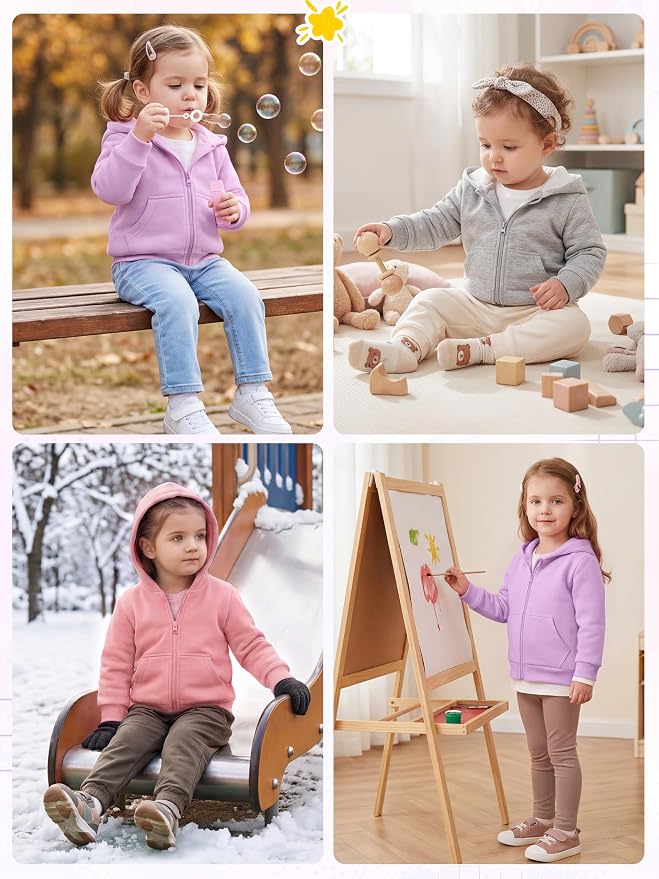 Cooraby 3 Pieces Baby and Toddler Girls Fleece Full-Zip Hoodies Lightweight - Image 6