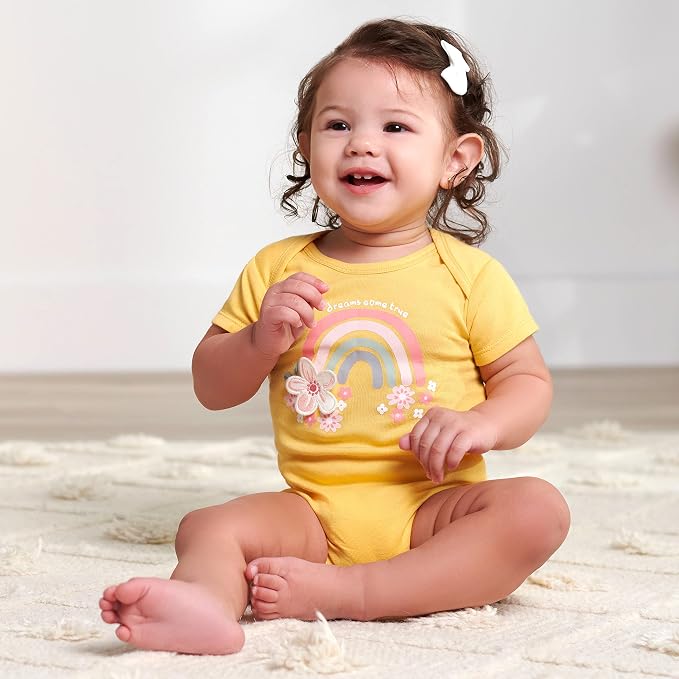 Gerber Baby Girls 5-Pack Short Sleeve Variety Onesies Bodysuits - Image 4