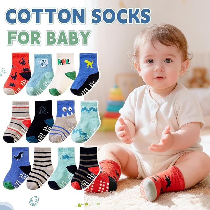 Toddler Non Slip Grips Socks Kids Anti Skid Baby Boys Girls Cotton Crew Socks - Image 5