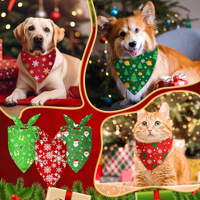 100 Pcs Christmas Dog Bandanas Bulk Xmas Red and Green Bandanas - Image 6