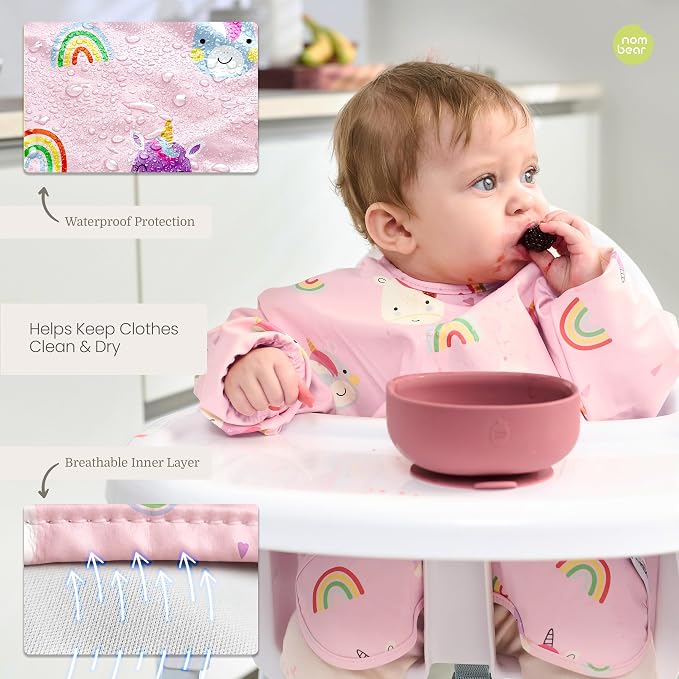 Waterproof Smock Baby Bibs for Eating | Long Sleeve Bib for Baby Led Weaning - Image 4