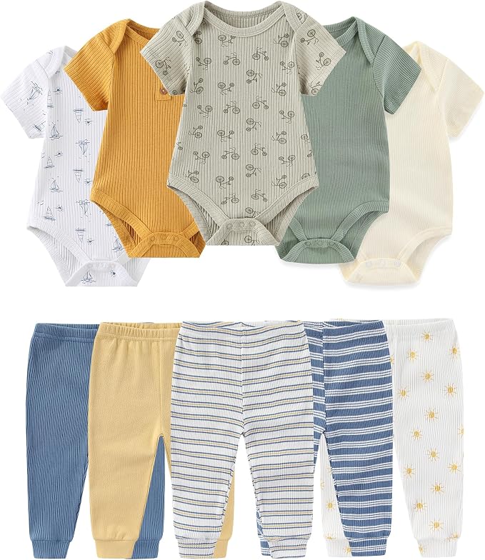 Baby Bodysuit and Pant Set Cotton Ribbed Mix Infant Girl Clothes | Unisex by ZAVBABY