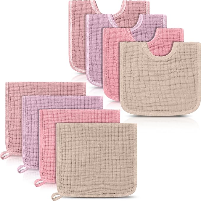 Tallew 8 Pack Muslin Burp Cloths and Baby Bibs by Tallew