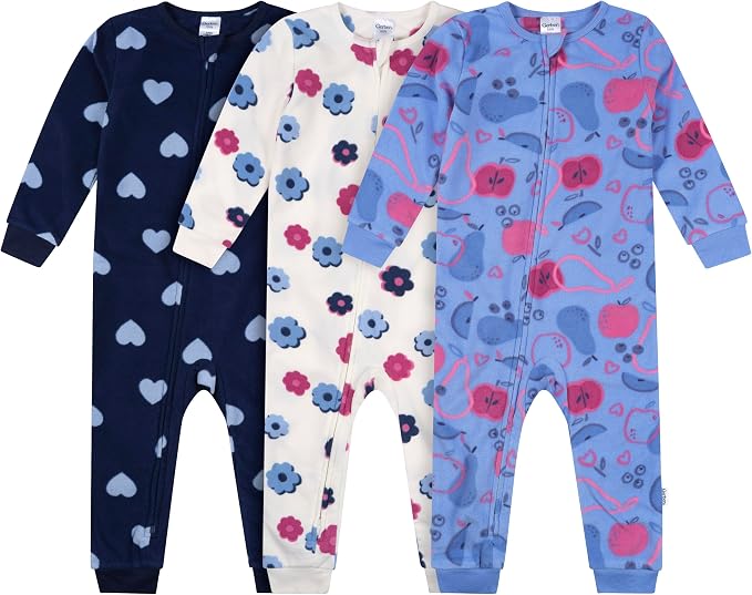 Gerber Baby & Toddler Girls Loose Fit Fleece Footless Pajamas 3-Pack by Gerber
