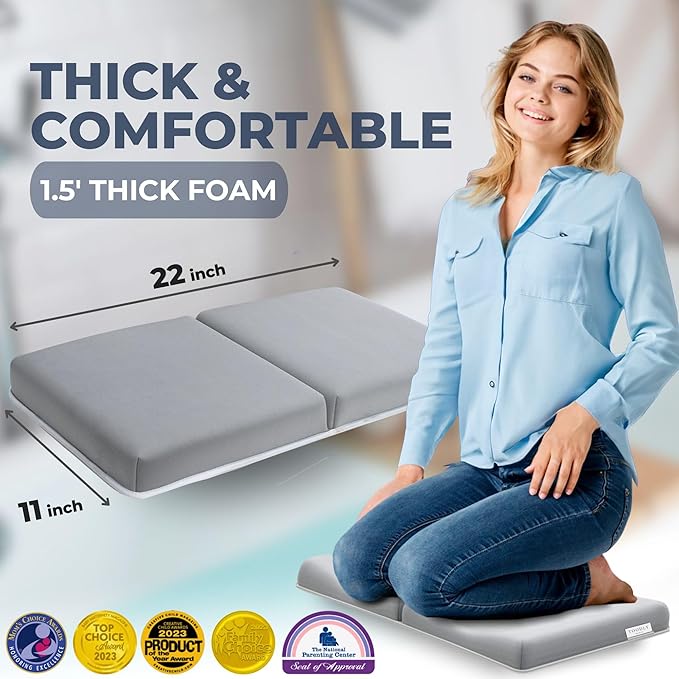 Comfortable Baby Bath Kneeler and Elbow Rest Pad Set – Thick Memory Foam Bath Kneeling Pad with Elbow Support – Baby Bathtub Cushion with Toy Organizer for Bathing Infant or Toddler - Grey