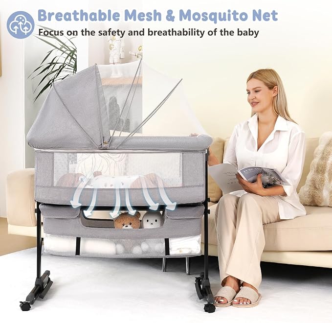 Semphis Baby Bassinet, 3 in 1 Bassinets Bedside Sleeper, Adjustable Height - Image 6