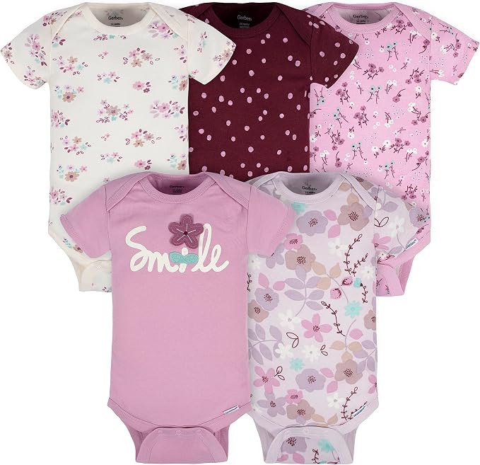 Gerber Baby Girls 5-Pack Short Sleeve Variety Onesies Bodysuits by Gerber