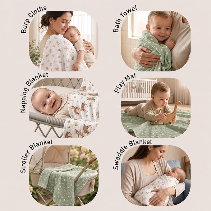 GLLQUEN BABY Muslin Swaddle Blankets 4Pk Receiving Blanket Large 35" x 40" | - Image 5