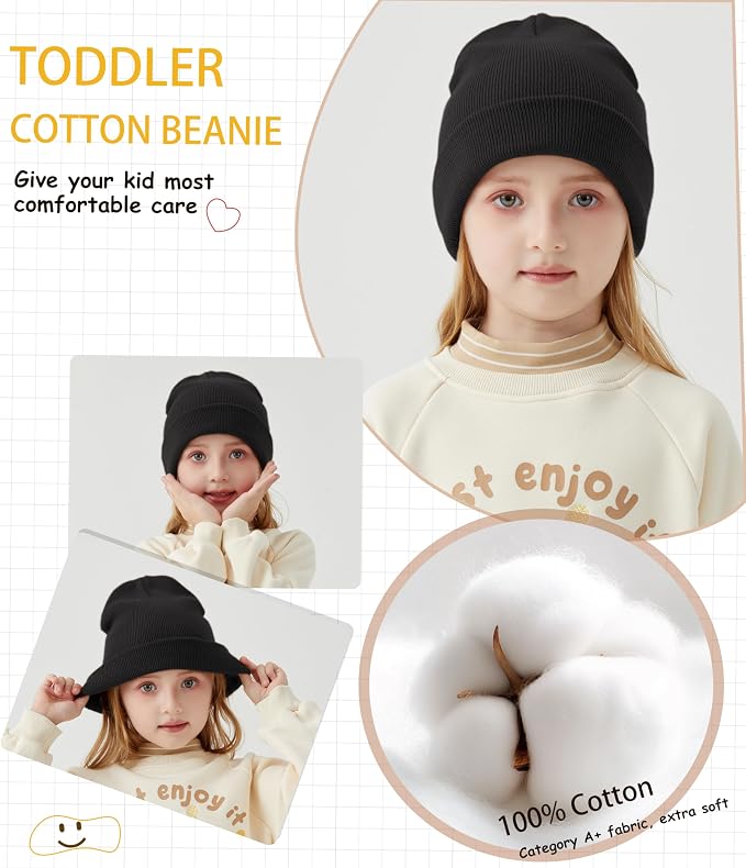 ROYBENS 100% Cotton Baby Beanie Cute Toddler Winter Hat Knit Caps Ages 0-8 | - Image 3