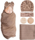 AQOKKA Newborn Receiving Blanket Wheat Ear Bow Hat Hairband Set by AQOKKA