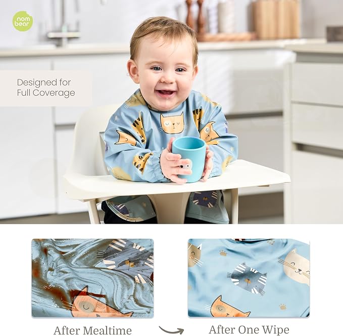 Waterproof Smock Baby Bibs for Eating | Long Sleeve Bib for Baby Led Weaning - Image 2