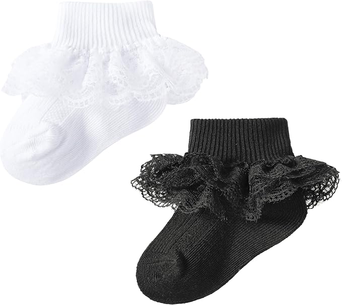 Methee ​Baby Girls Ruffle Socks, Infant Girls Double Lace Frilly Socks Newborn by Methee
