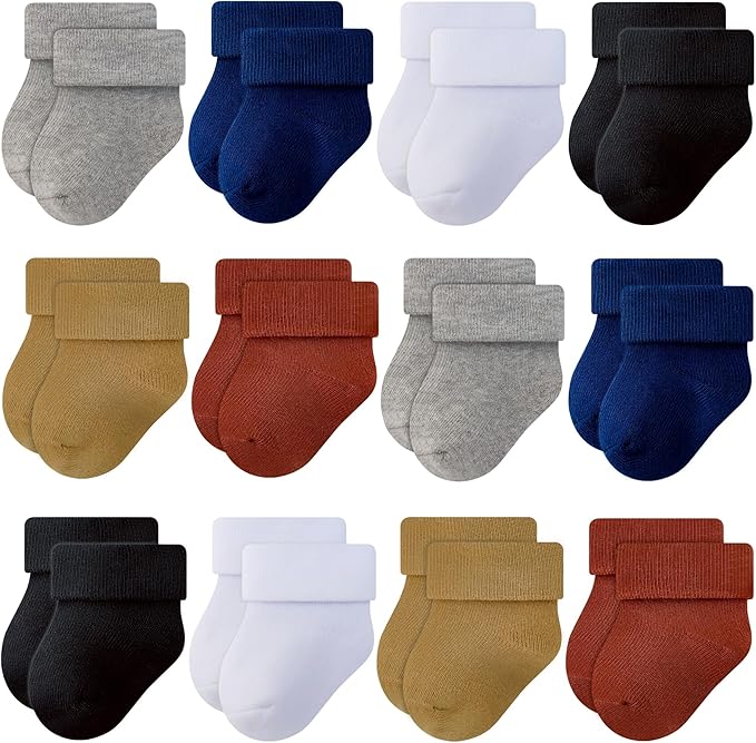 RATIVE Newborn Baby Socks 0-6, 6-12 Months Terry Turn Cuff Socks by RATIVE