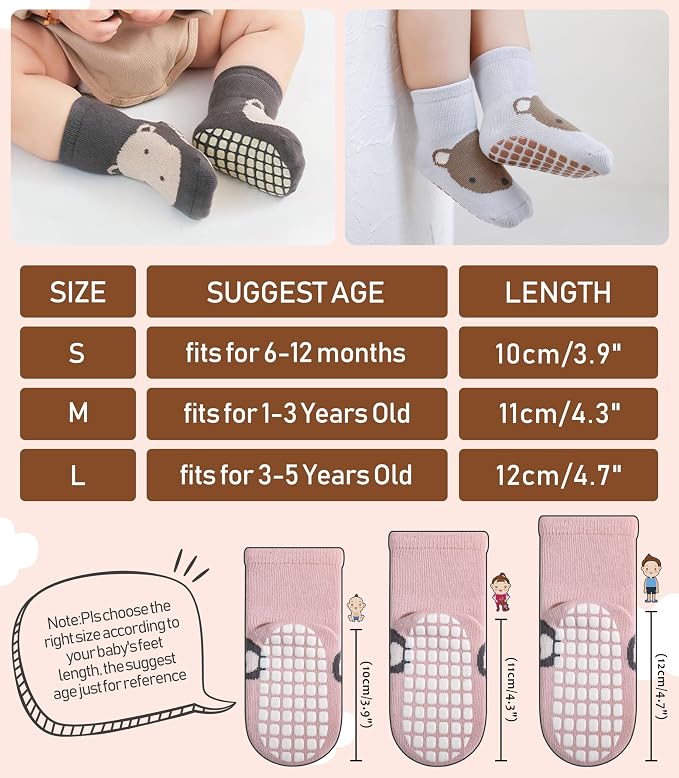 LANLEO Baby Toddler Socks with Grips Baby Toddlers Girls Boys Non Slip Grip - Image 6