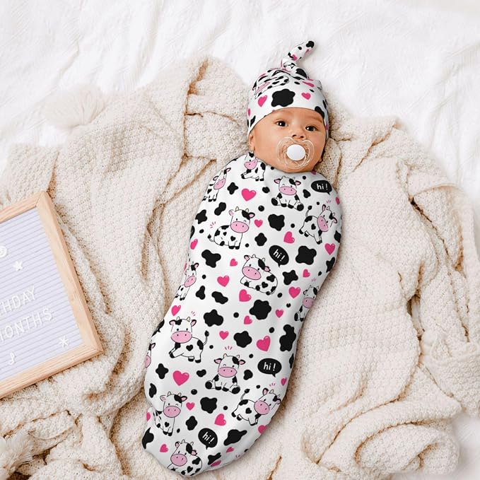 Cute Cow Swaddle Blankets Soft Receiving Blanket Baby Swaddle Wrap - Image 7