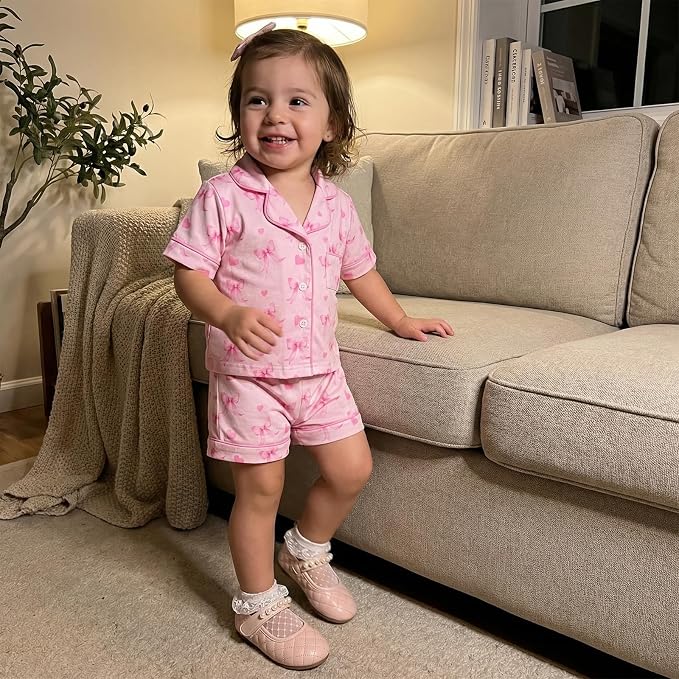 Kuriozud Toddler Baby Girl Pajamas Set Summer Floral Short Sleeve Button Down - Image 3