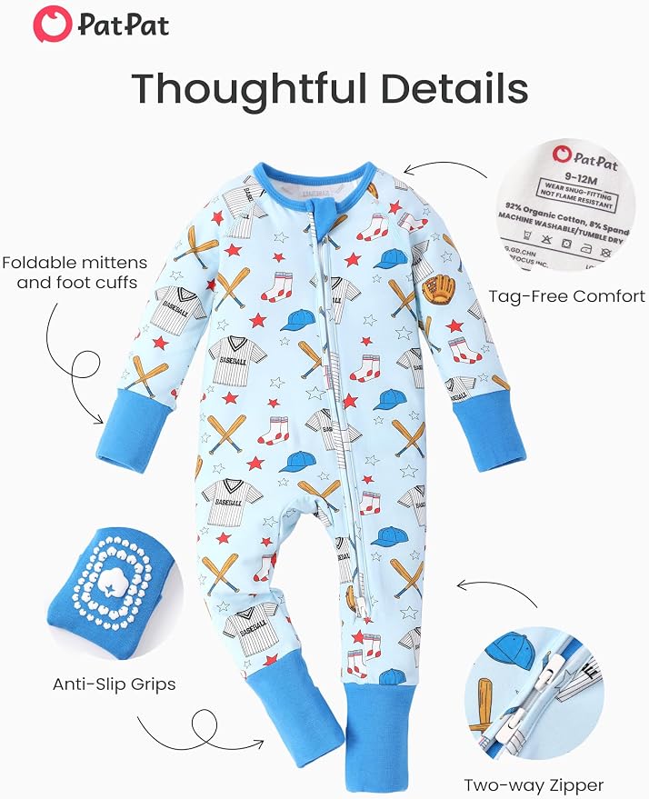 PATPAT Organic Cotton Baby Footie Pajamas - Image 5