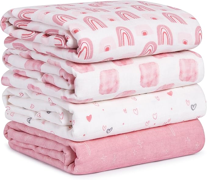 Muslin Swaddle Blankets for Newborn, Cotton Receiving Blanket | 4 Pack 100% by CivaruaKids