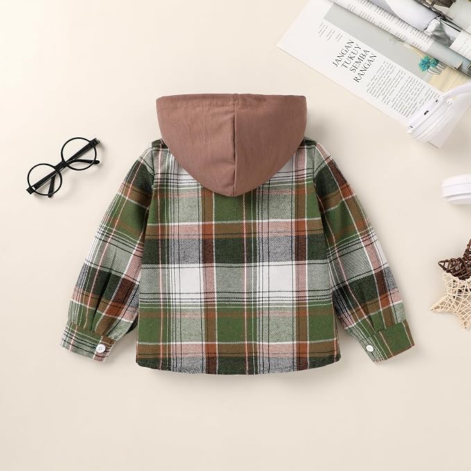 YOUNGER STAR Toddler Kids Boys Girls Flannel Hooded Plaid Shirt Button Baby Red - Image 3