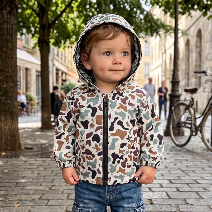 Toddler Baby Boy Windbreaker Jacket Camo Zipper Hooded Rain Coat - Image 4