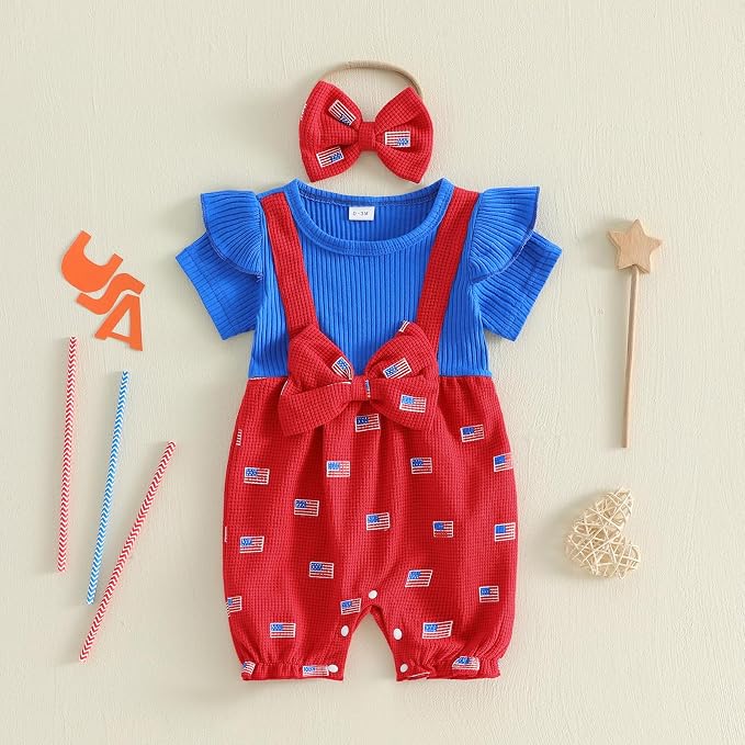 YINGISFITM Newborn Baby Girl Summer Clothes Short Sleeve Bubble Romper Bow - Image 5