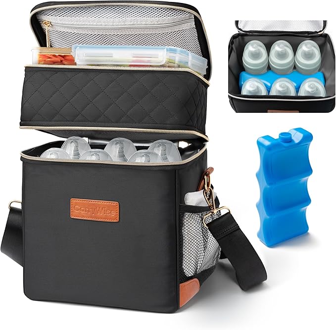 Breastmilk Cooler Bag with Ice Pack, Upgraded Breast Milk Cooler Waterproof Baby Bottle Cooler Bag Fits 6 Baby Bottles Up to 9 Ounce Leak-Proof Bottle Storage Bag for Nursing Moms