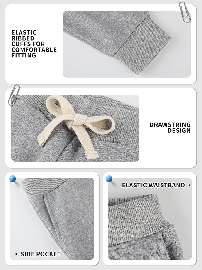 3 Pack Fleece Toddler Boys Sweatpants Kids Joggers Soft Cotton Toddler Boys Girls Sweatpants with Pocket Drawstring