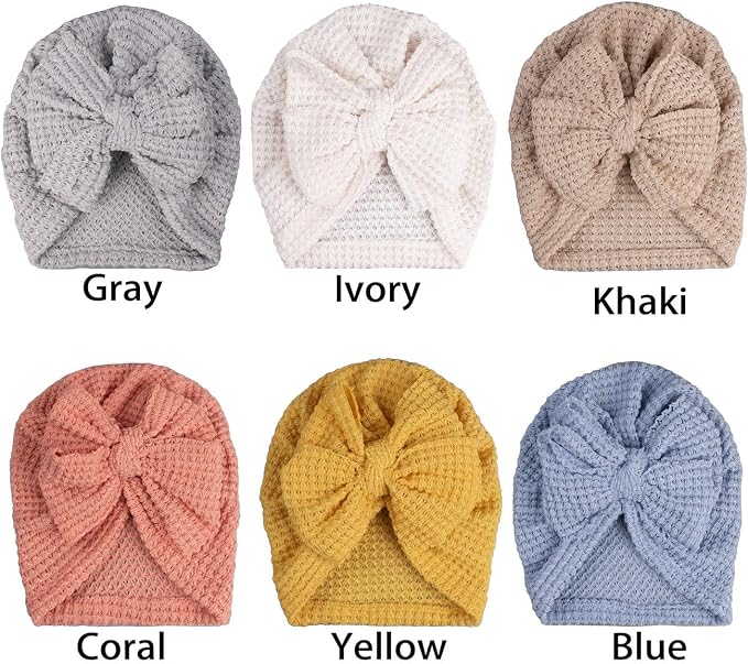 Baby Girls Hair Bow Turban Hat 6PCS Set, Top Bowknot Head Wrap Beanie India Caps - Image 6