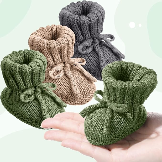 Evervibe 3 Pair Knitted Baby Booties | 100% Cotton, 0-6 Months Newborn - Image 5