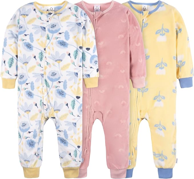 Gerber Baby & Toddler Girls Loose Fit Fleece Footless Pajamas 3-Pack by Gerber