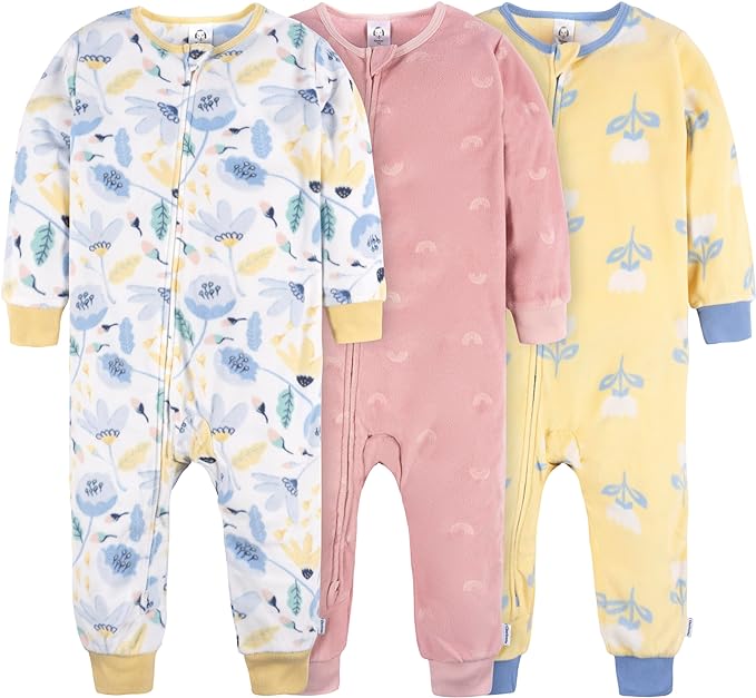 Gerber Baby & Toddler Girls Loose Fit Fleece Footless Pajamas 3-Pack by Gerber
