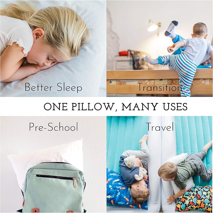 Little Sleepy Head Toddler Pillow with Pillowcase 13x18 - Kids Pillow for Sleeping - Better Neck Support Ergonomic Pillow and Toddler Pillowcase - Best Pillows for Kids (Elephant Gray)