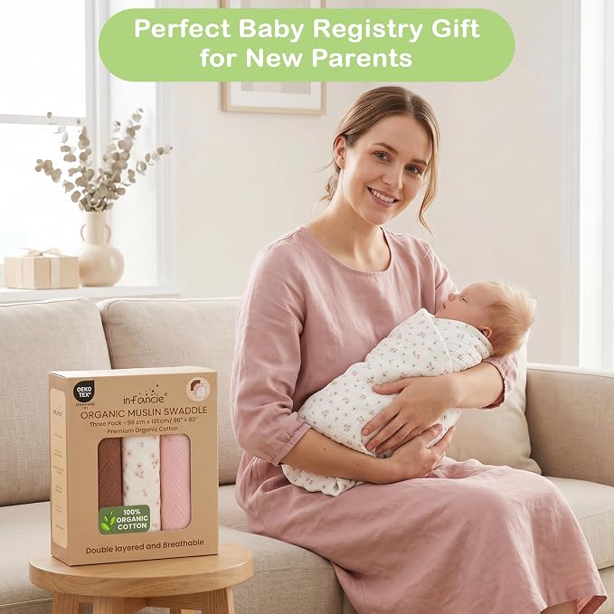 100% Organic Cotton 3 PK Baby Swaddle Blanket Unisex Gift 38x40 in | Oeko-TEX - Image 9