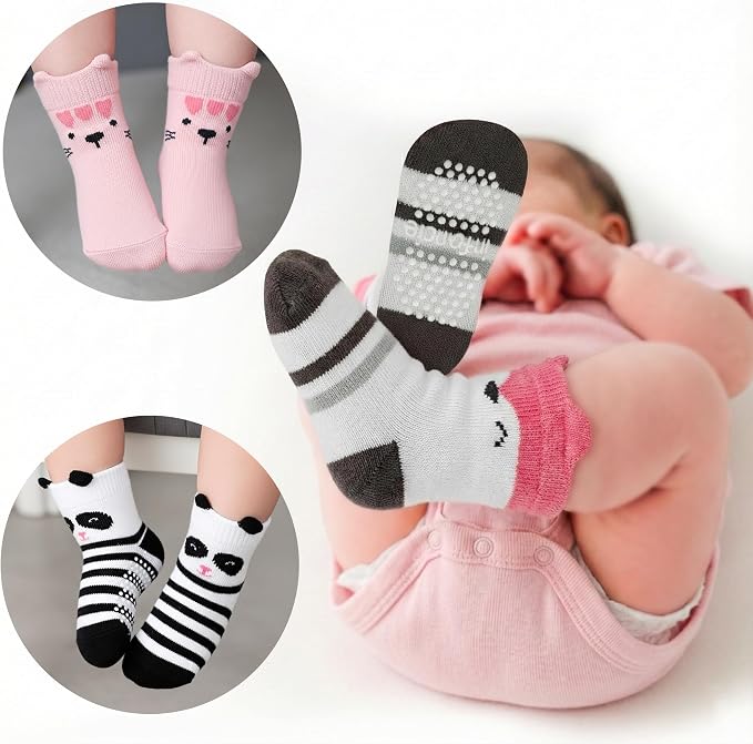 GOTS Organic Cotton Blend 7 Baby Socks 0-6 Months Animal Design Non Slip - Image 9