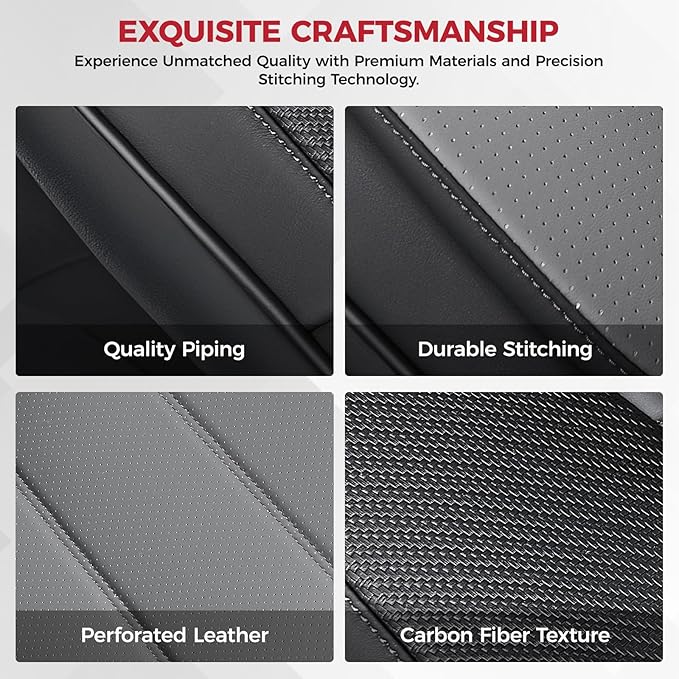 FREESOO Black Gray Front Car Seat Covers - Faux Nappa Leather Seat Covers for Cars, with Carbon Fiber Texture Seatbelt Pads, Luxury Protector Accessories Fit for Most Vehicles Sedans SUV Trucks RAV4
